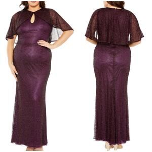Mac Duggal NWT Fully Beaded Cape Sleeve Gown Amethyst Purple Size 14 Keyhole